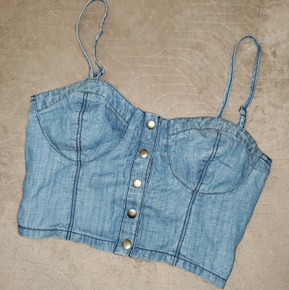 Delia's | Snap Up Denim Bustier Cropped Top Size XS